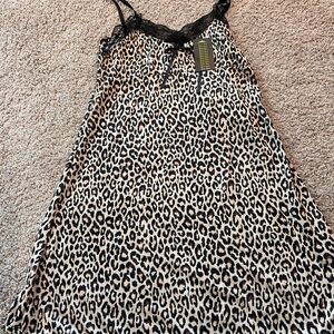 NWT Just Love Leopard Print Gown with Black Bow & Thong Size M